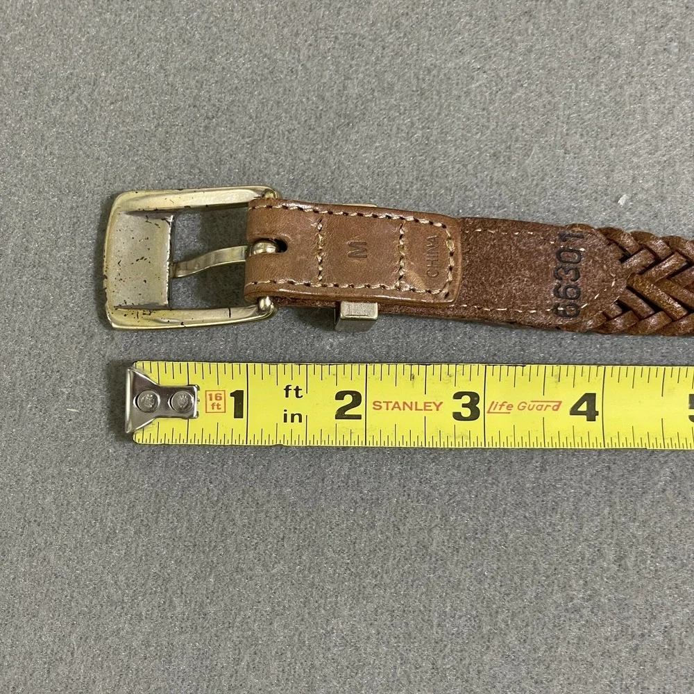 Vintage Leather Braided Belt Silver Hardware Brown Women's‎ Adjustable 90s Woven